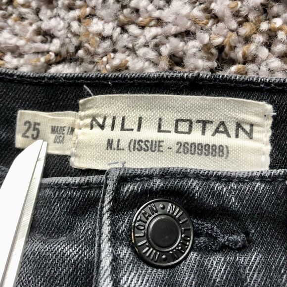 Nili Lotan Jeans 25 Black Mid Rise Raw Hem Distressed Wash Ankle - Picture 3 of 12
